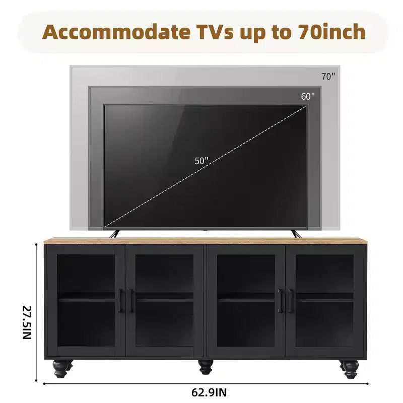 Modern TV Stand For TVs Up to 70, Entertainment Center with Storage Cabinet, Media Console Table Adjustable Shelves for Living Room Bedroom