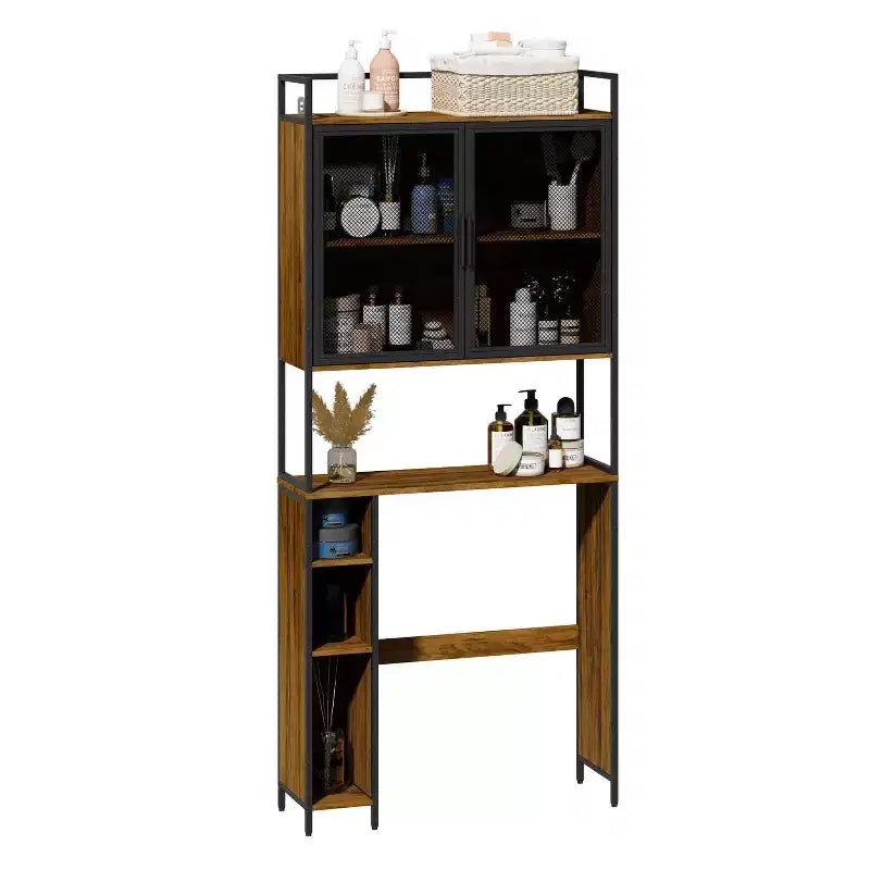 Famapy Industrial Bathroom Storage Rack with Metal Mesh Doors and Over-The-Toilet Design