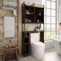 Industrial Bathroom Storage Rack with Metal Mesh Doors and Over-The-Toilet Design