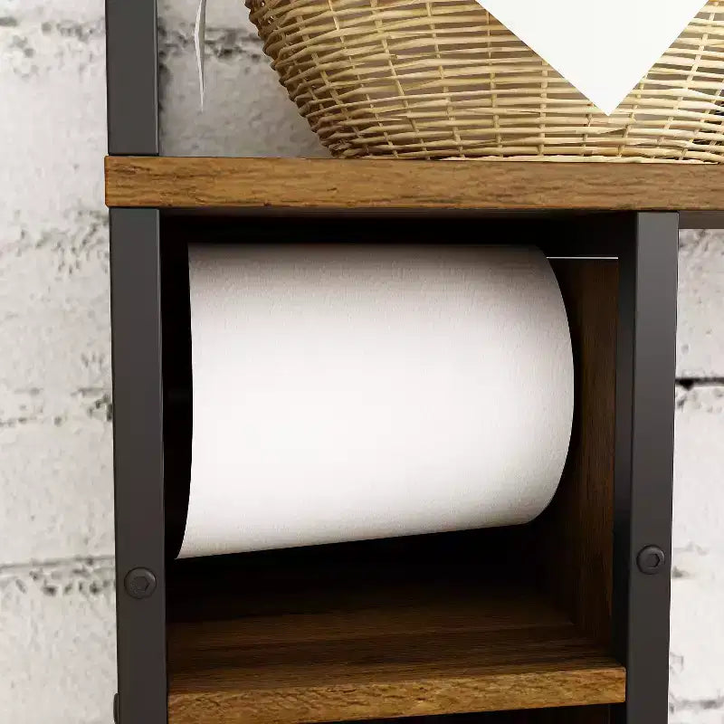 Industrial Bathroom Storage Rack with Metal Mesh Doors and Over-The-Toilet Design