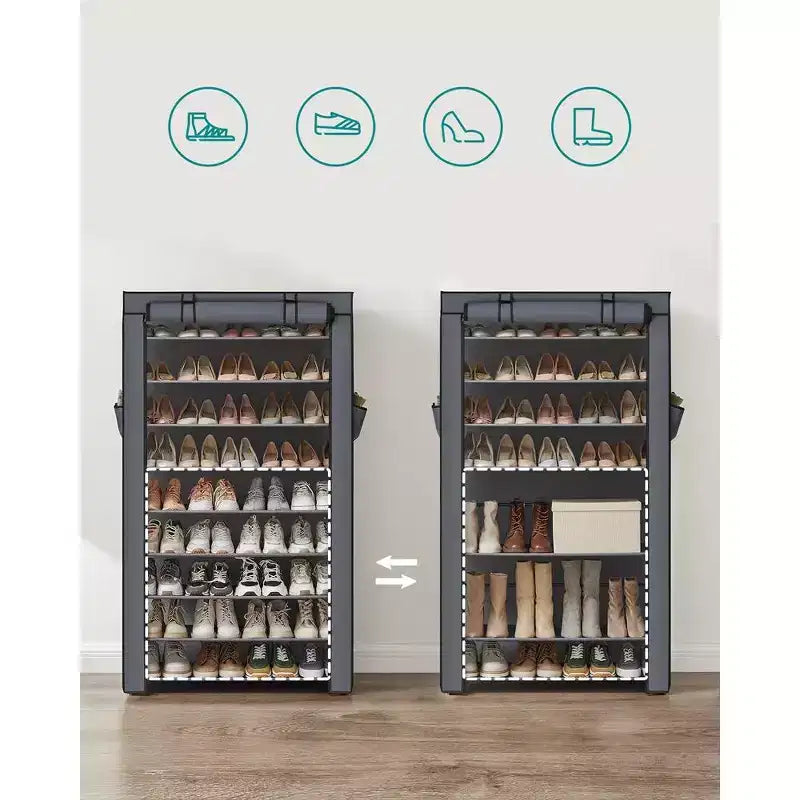 9-Tier Shoe Rack with Nonwoven Fabric Cover, Shoe Storage Shelf for 40-50 Pairs