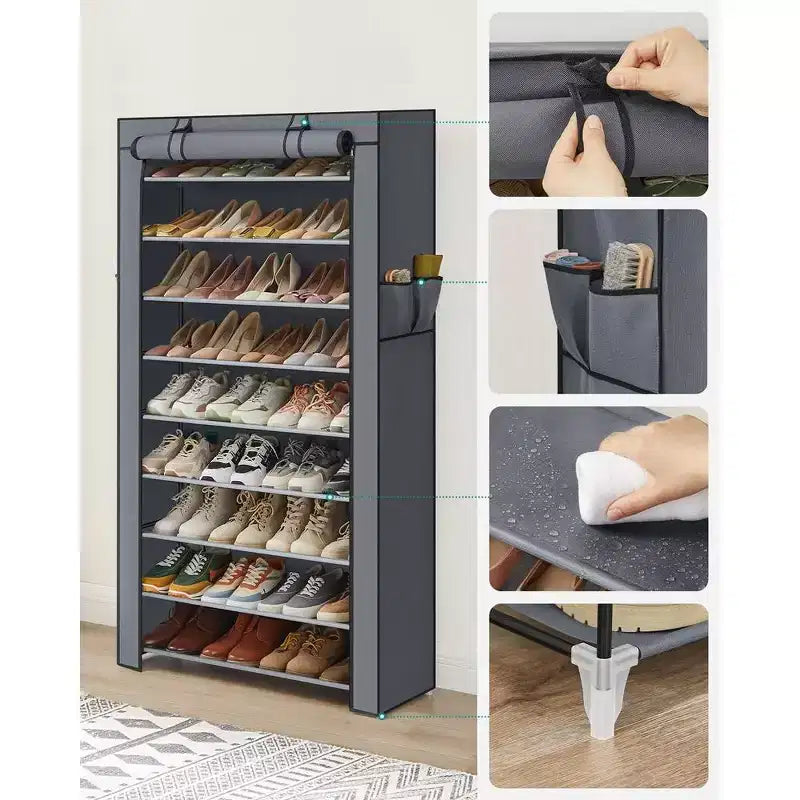 9-Tier Shoe Rack with Nonwoven Fabric Cover, Shoe Storage Shelf for 40-50 Pairs