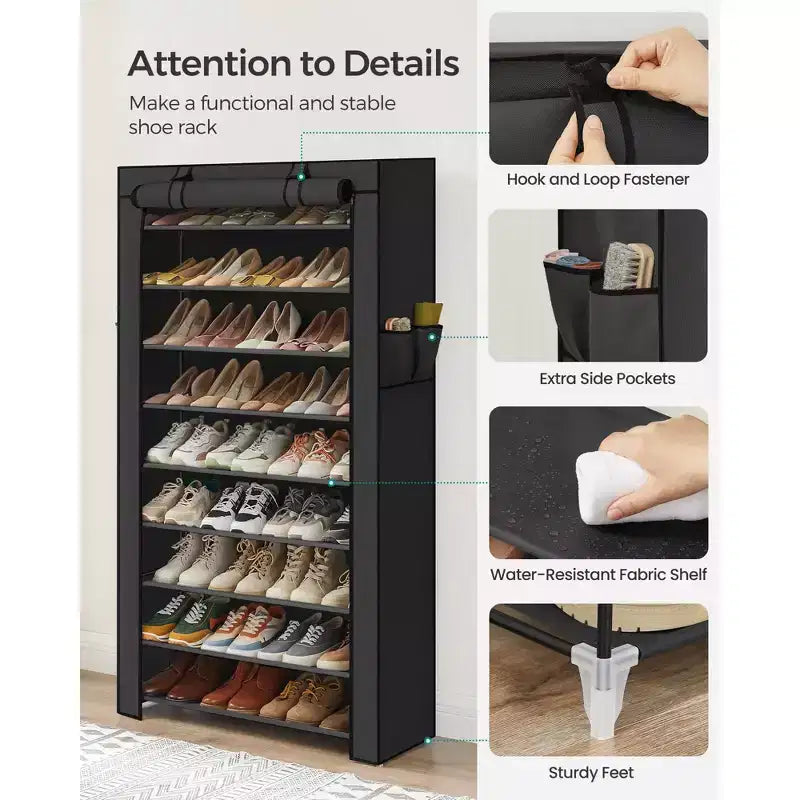 9-Tier Shoe Rack with Nonwoven Fabric Cover, Shoe Storage Shelf for 40-50 Pairs
