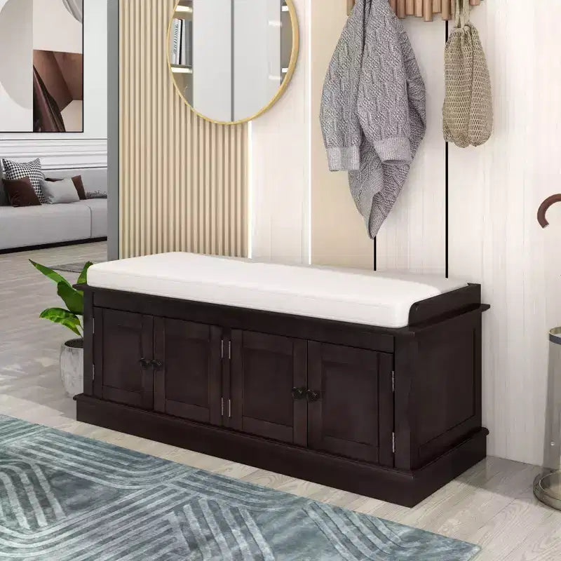 Classic Style Storage Bench with 4 Doors and Adjustable Shelves