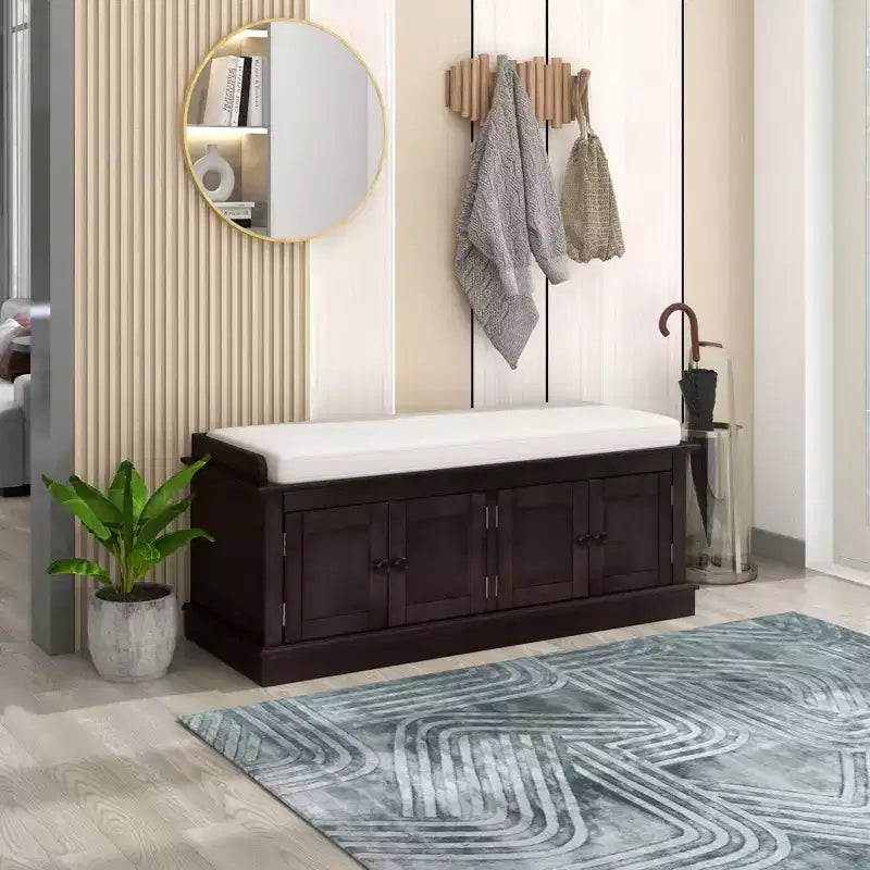 Classic Style Storage Bench with 4 Doors and Adjustable Shelves