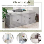Banc de rangement de style classique avec 4 portes et étagères réglables