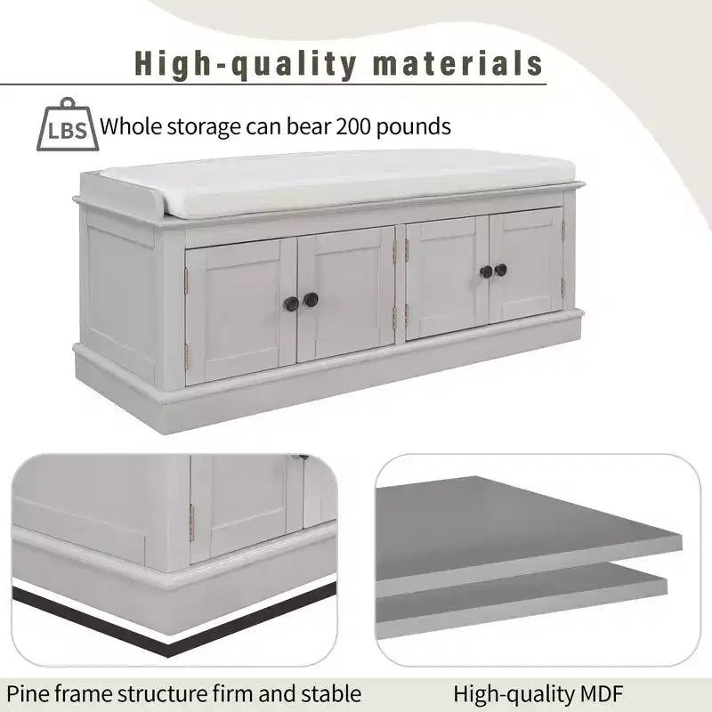 Classic Style Storage Bench with 4 Doors and Adjustable Shelves