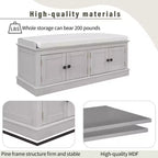 Banc de rangement de style classique avec 4 portes et étagères réglables