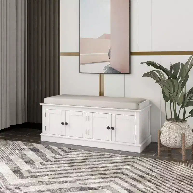 Classic Style Storage Bench with 4 Doors and Adjustable Shelves
