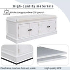 Banc de rangement de style classique avec 4 portes et étagères réglables