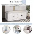 Banc de rangement de style classique avec 4 portes et étagères réglables
