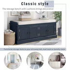 Banc de rangement de style classique avec 4 portes et étagères réglables