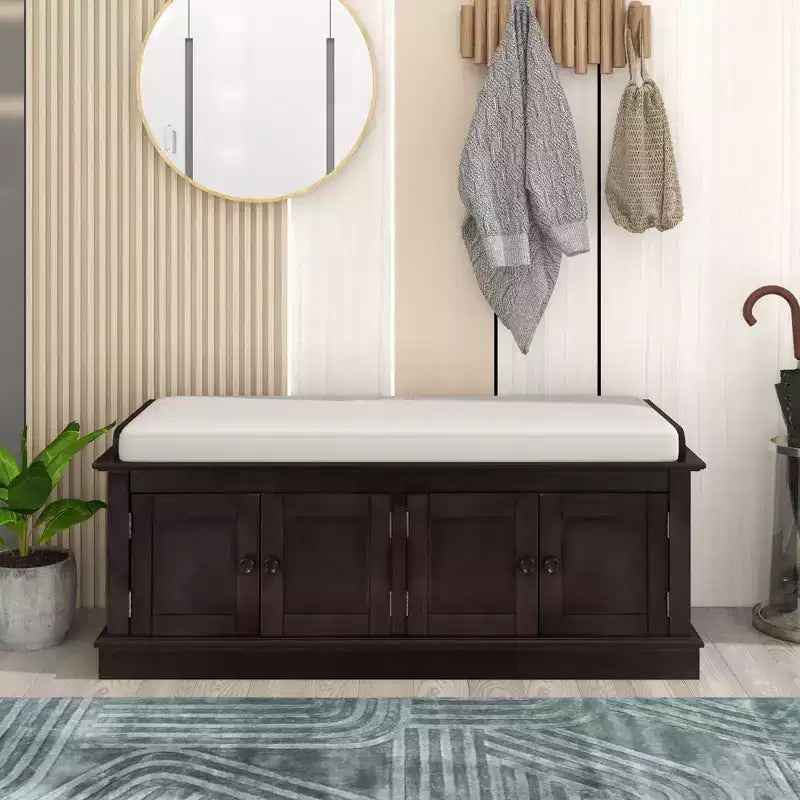 Classic Style Storage Bench with 4 Doors and Adjustable Shelves