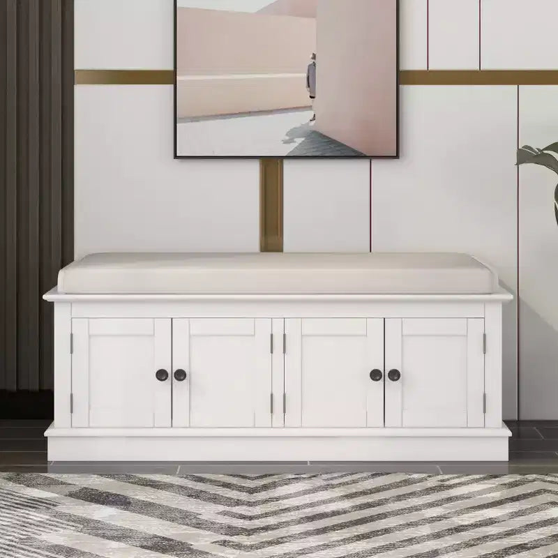 Classic Style Storage Bench with 4 Doors and Adjustable Shelves