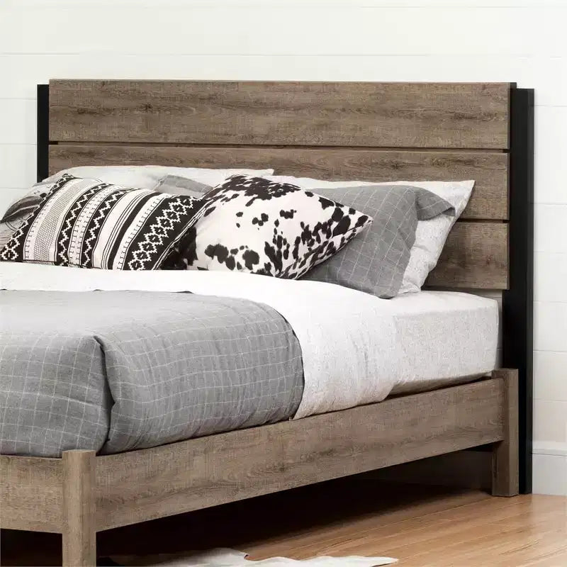 Rustic Farmhouse Headboard Weathered Oak and Matte Black