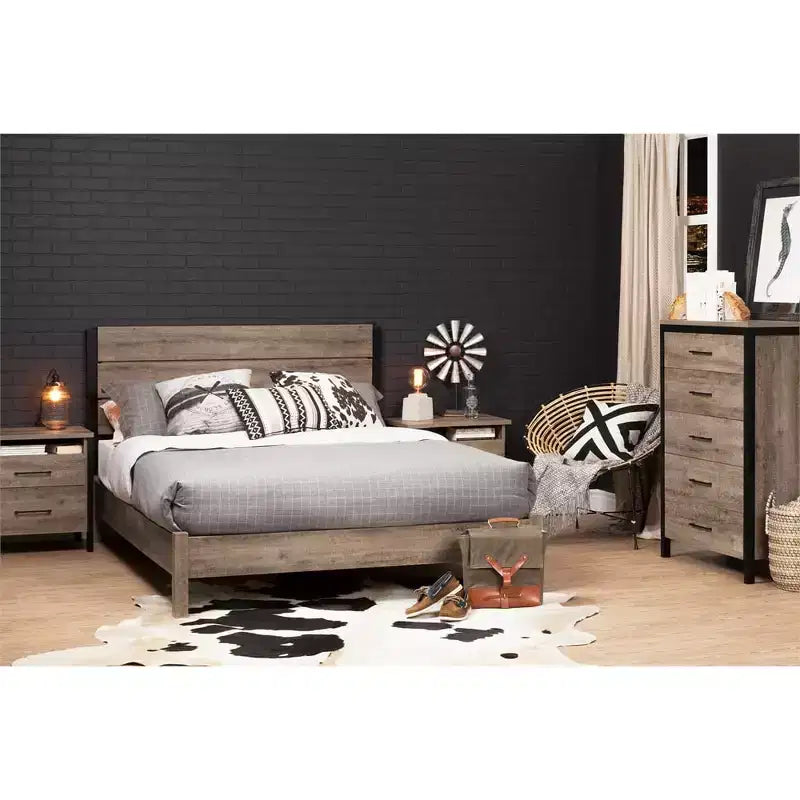Rustic Farmhouse Headboard Weathered Oak and Matte Black