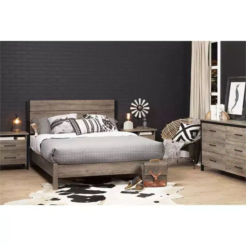 Rustic Farmhouse Headboard Weathered Oak and Matte Black