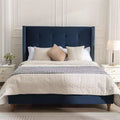 Upholstered Queen Bed, Platform Bed Frame / 54 High Headboard / Traditional Hand Buttoned Tufting / Nailhead Trim Wingback / No Box Spring Needed