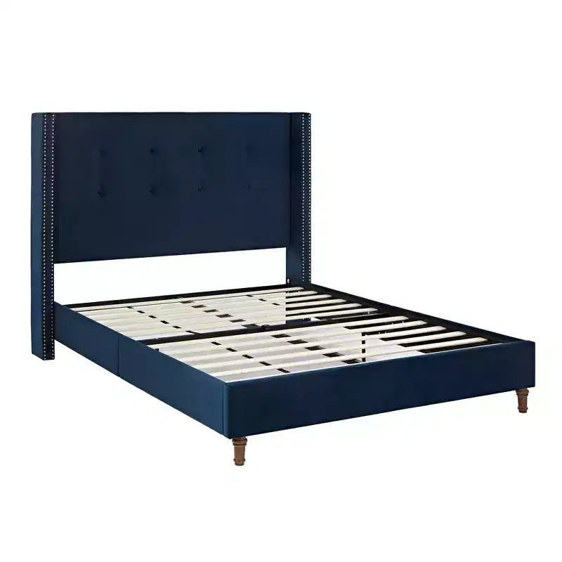 Upholstered Queen Bed Platform Frame with 54" Tufted Wingback Headboard
