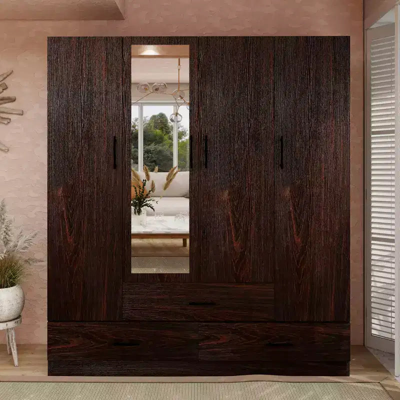 Brown Wood 62.99 in. Armoire with 3 Drawers and 6 Shelves
