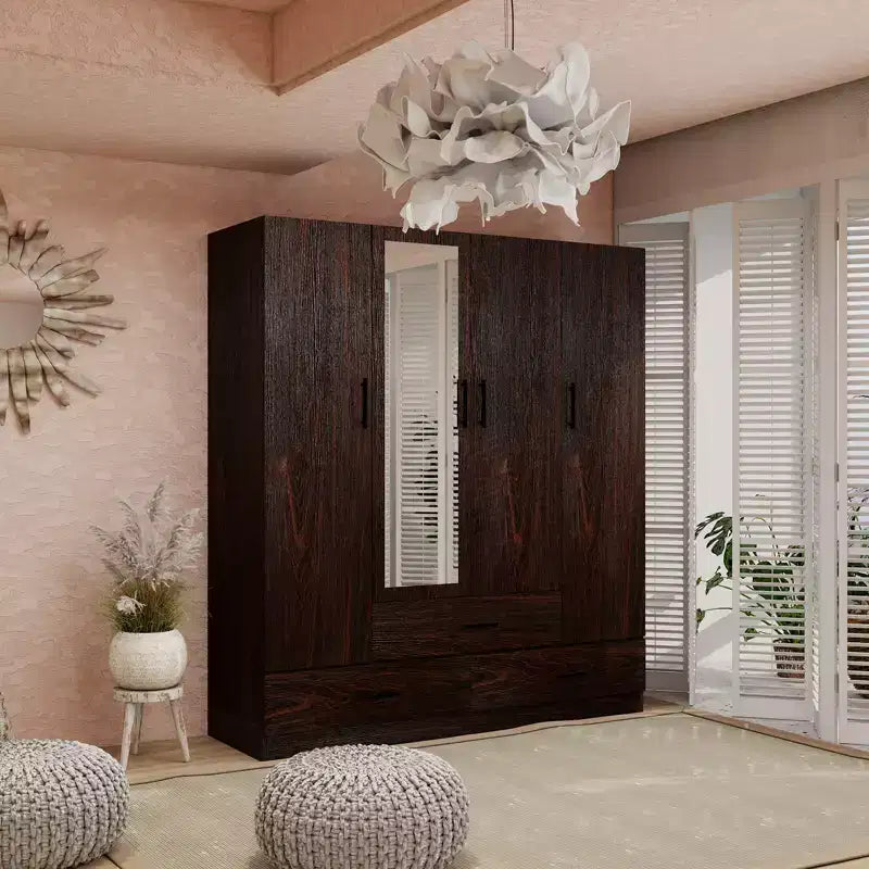 Brown Wood 62.99 in. Armoire with 3 Drawers and 6 Shelves