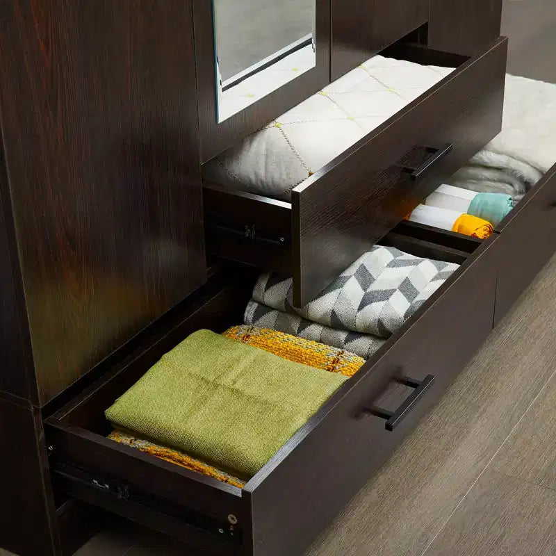 Brown Wood 62.99 in. Armoire with 3 Drawers and 6 Shelves