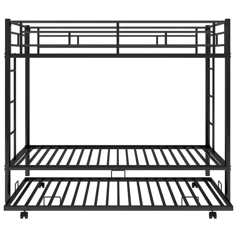 Metal Twin over Twin Bunk Bed with Trundle and 2 Ladders