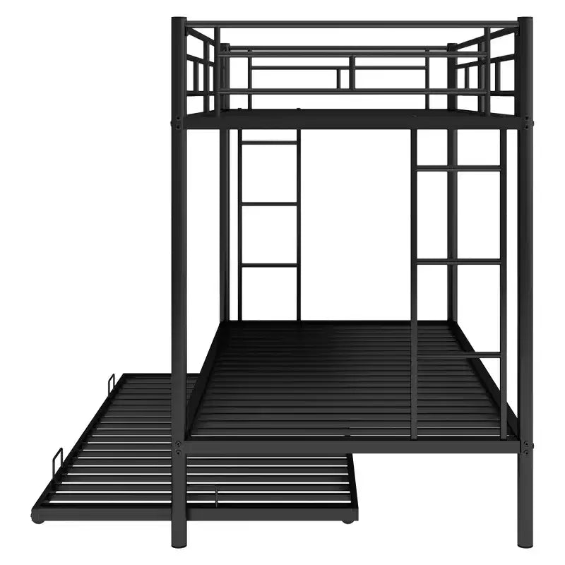 Metal Twin over Twin Bunk Bed with Trundle and 2 Ladders