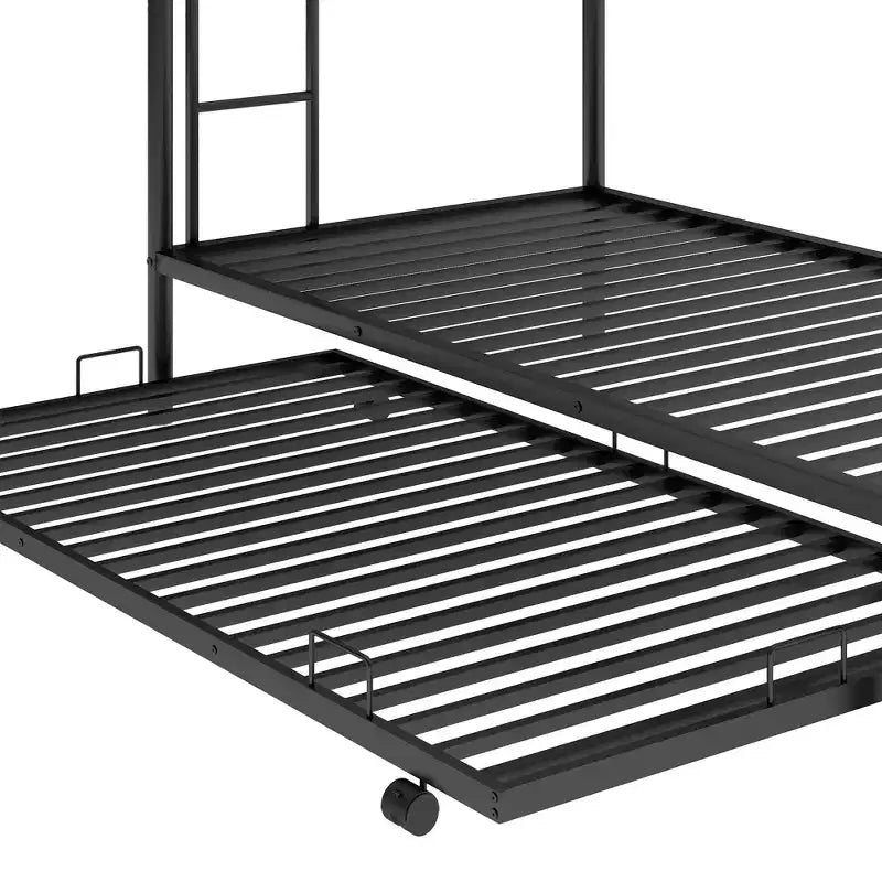 Metal Twin over Twin Bunk Bed with Trundle and 2 Ladders