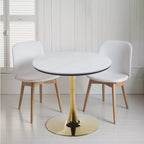 Gold & White Tulip Dining Table (2-4), MDF & Ceramic, Mid-Century, Multi-Functional.