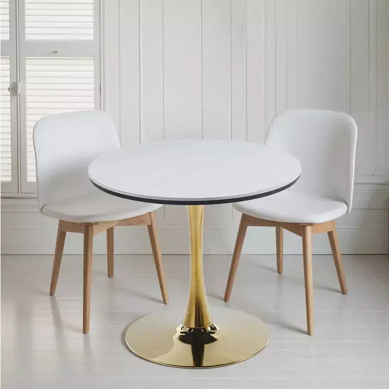Gold & White Tulip Dining Table (2-4), MDF & Ceramic, Mid-Century, Multi-Functional.