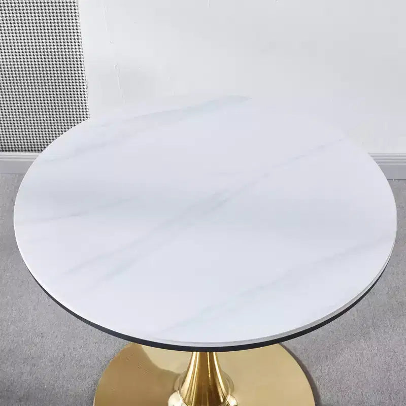 Gold & White Round Pedestal Dining Table (2-4), MDF & Ceramic, Mid-Century