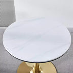 Table à manger ronde sur pied Or et Blanc (2-4 places), MDF et Céramique, Style Mid-Century