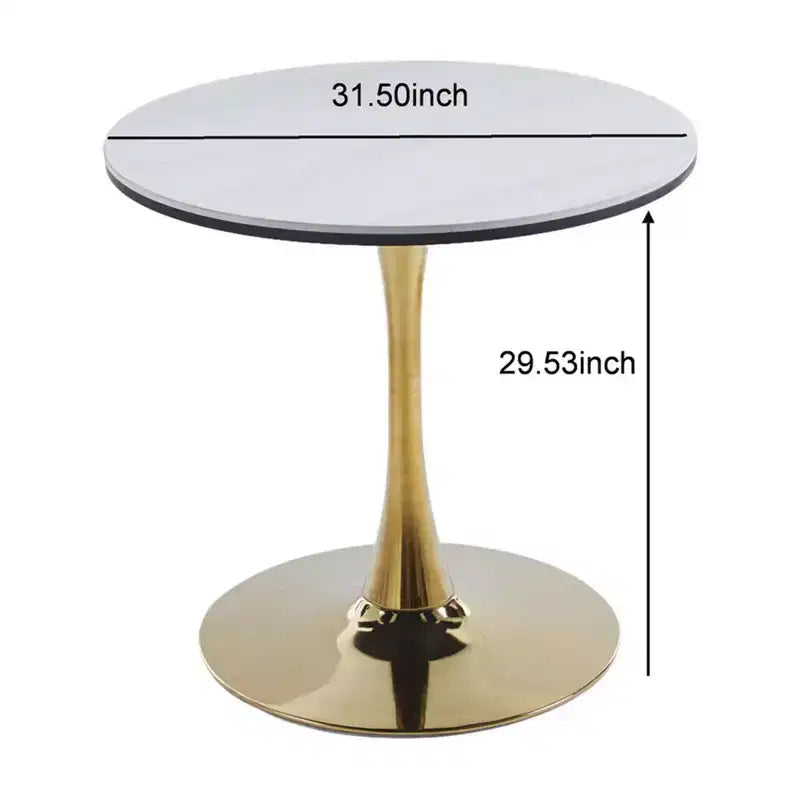 Gold & White Round Pedestal Dining Table (2-4), MDF & Ceramic, Mid-Century