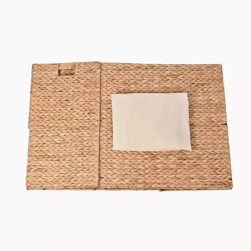 24-Inch Classic Farmhouse Handwoven Hyacinth 2-Section Collapsible Laundry Hamper with Washable Liner, Handles, and Lid