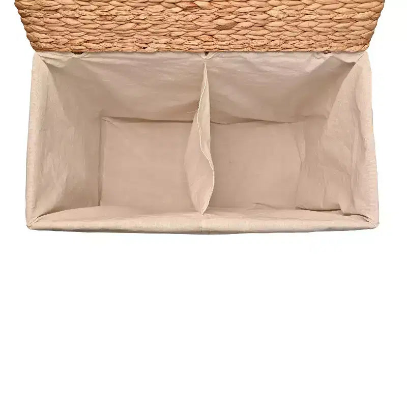 24-Inch Classic Farmhouse Handwoven Hyacinth 2-Section Collapsible Laundry Hamper with Washable Liner, Handles, and Lid