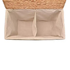 Panier à linge pliable en jacinthe tressée à la main de 61 cm, style ferme classique, 2 compartiments, avec doublure lavable, poignées et couvercle
