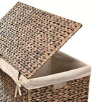 Panier à linge pliable en jacinthe tressée à la main de 61 cm, style ferme classique, 2 compartiments, avec doublure lavable, poignées et couvercle