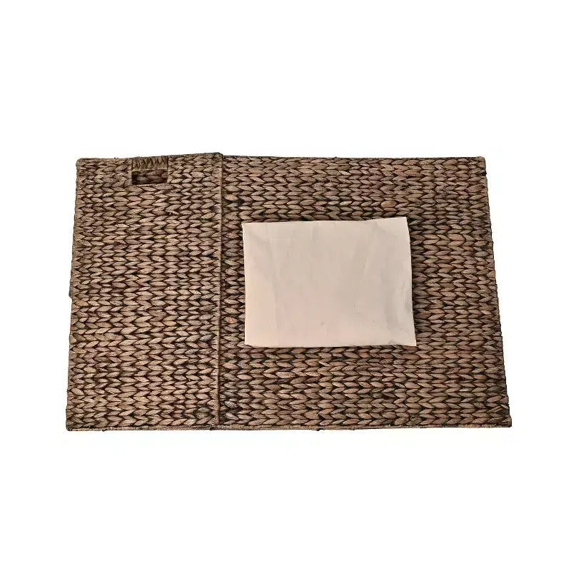24-Inch Classic Farmhouse Handwoven Hyacinth 2-Section Collapsible Laundry Hamper with Washable Liner, Handles, and Lid