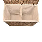 Panier à linge pliable en jacinthe tressée à la main de 61 cm, style ferme classique, 2 compartiments, avec doublure lavable, poignées et couvercle