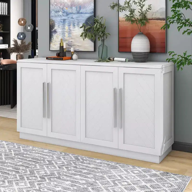 Sideboard with 6 Doors, Large Storage, Adjustable Shelves & Silver Handles - Ideal for Kitchen, Dining & Living Room