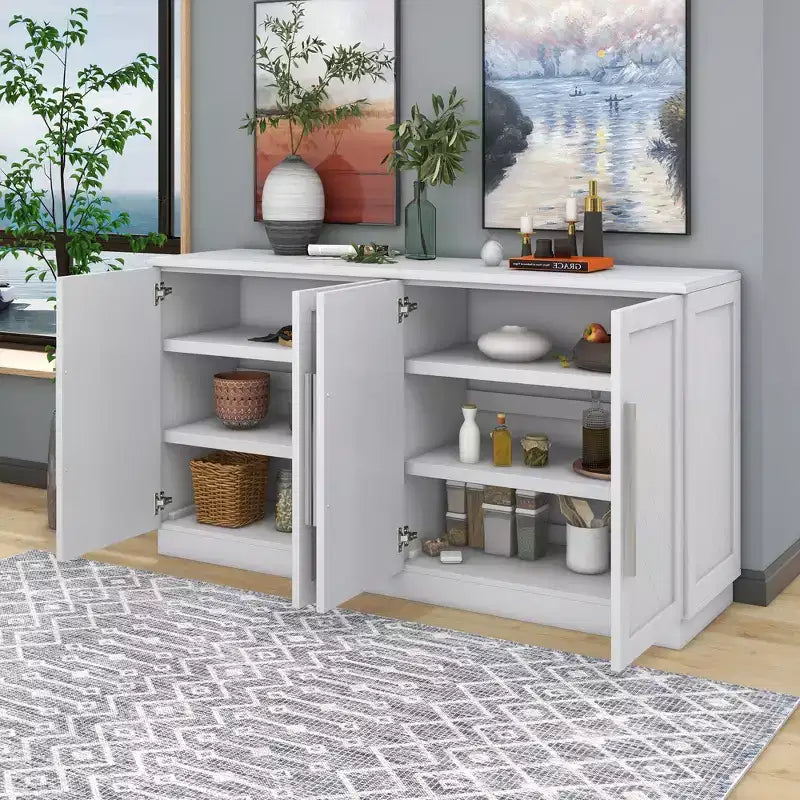 Sideboard with 6 Doors, Large Storage, Adjustable Shelves & Silver Handles