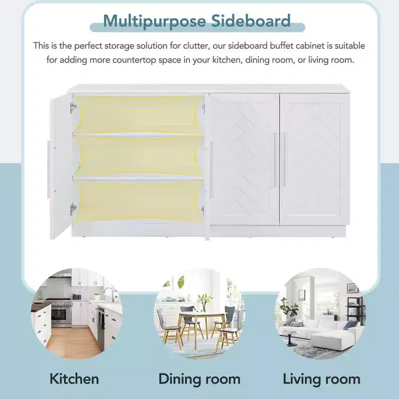 Sideboard with 6 Doors, Large Storage, Adjustable Shelves & Silver Handles
