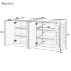 Buffet 6 portes, grand rangement, étagères réglables et poignées argentées