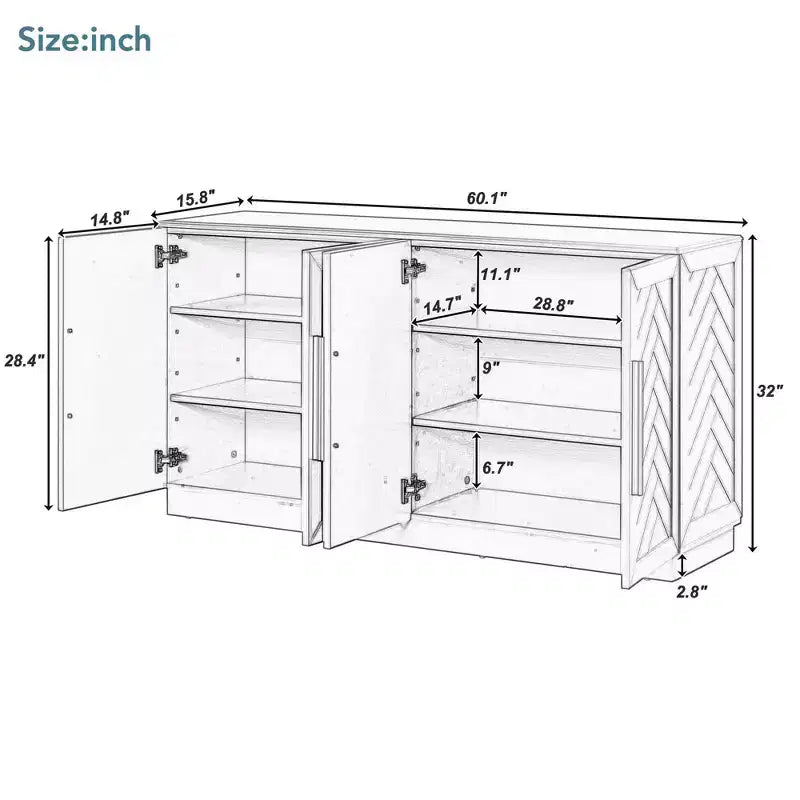 Sideboard with 6 Doors, Large Storage, Adjustable Shelves & Silver Handles