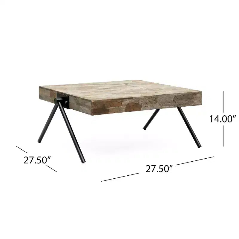 28W Coffee Table with Mango Wood Top & V-Shaped Iron Legs, Modern Industrial Design