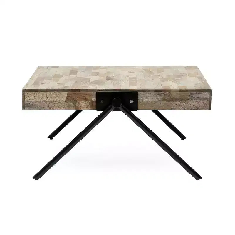 28W Coffee Table with Mango Wood Top & V-Shaped Iron Legs, Modern Industrial Design