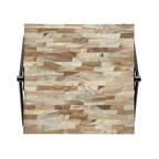Table basse 28W avec plateau en manguier et pieds en fer en V, design industriel moderne