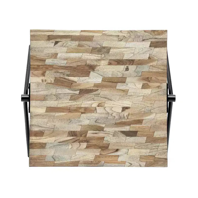 28W Coffee Table with Mango Wood Top & V-Shaped Iron Legs, Modern Industrial Design