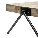 Table basse 28W avec plateau en manguier et pieds en fer en V, design industriel moderne